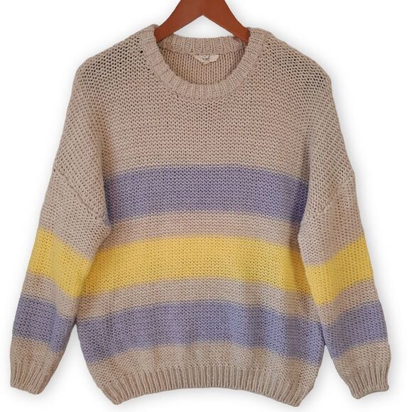 Easel Oversized Sweater Size Small Soft Knit Pullover Crew Neck Pastel Stripes - Picture 3 of 12